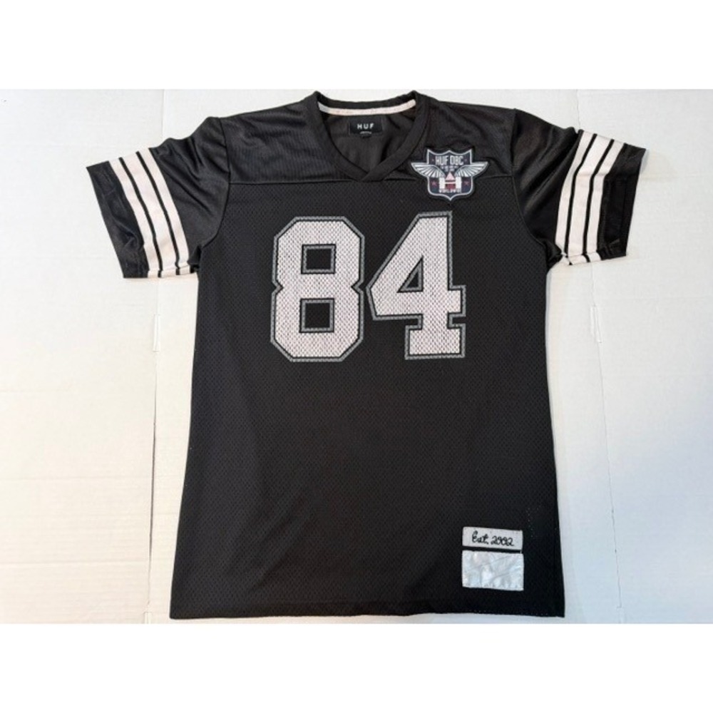 HUF DBC Worldwide Mens Mesh Football Jersey 84 Black V-Neck Short Sleeve Medium